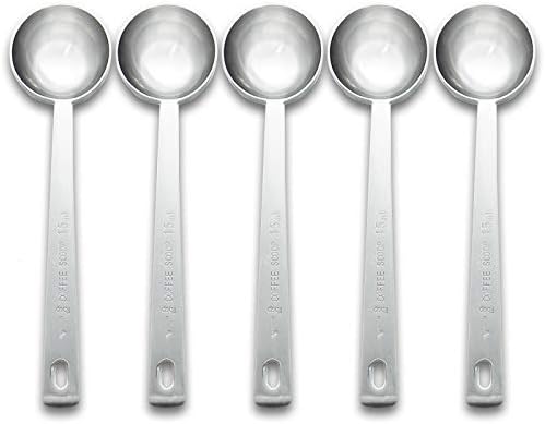 Timoo Coffee Measuring Scoop 1 Tablespoon long handle Stainless Steel spoon for Coffee, Milk Powder, Fruit Powder, Set of 5
