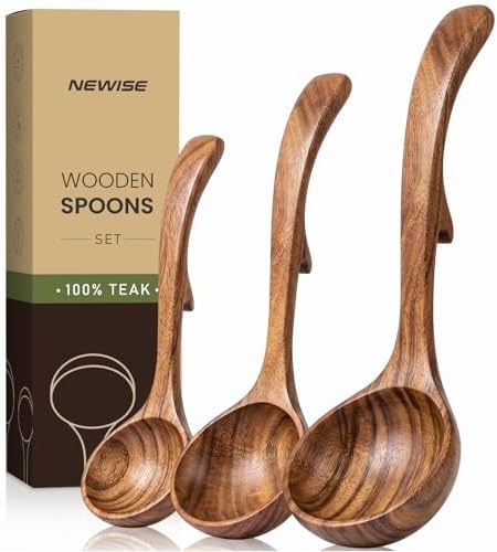 Wooden Spoons for Cooking: 3 Size Teak Wooden Ladle
