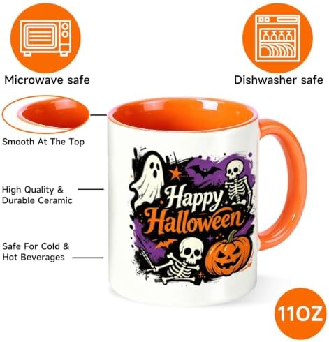 Halloween Coffee Mug,Ghost Skeleton Pumpkin Bat Cute Ceramic Cup