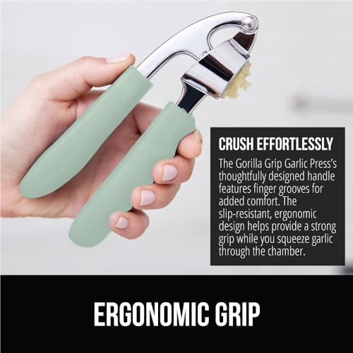 GORILLA GRIP Garlic Peeler and Press Set, Heavy Duty Mincer, Mint