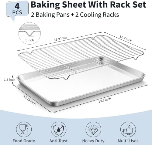 TeamFar Stainless Steel Baking Sheet with Rack Set, 17.6"x13"x1"