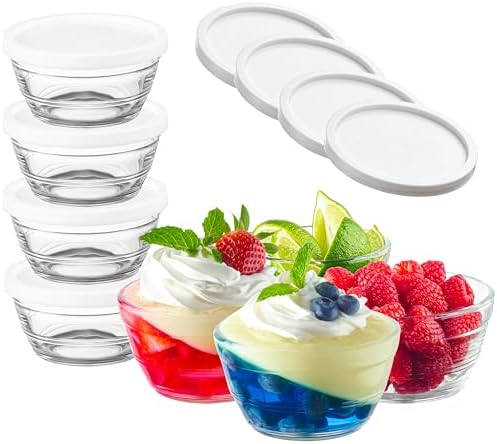 Le’raze 16pc Set of Small Glass Prep Bowls with Airtight Lids, Custard Cups