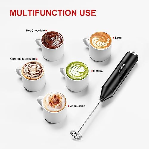 Bonsenkitchen Powerful Milk Frother for Coffee, Fast Handheld Drink Mixer with Stainless Steel Whisk, Battery Operated Hand Frother Stirrer Wand-Black (Pack of 3)