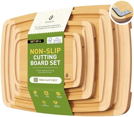 Bamboo Cutting Board Set Non Slip Feet Over Sink Men Husband Birthday Christmas Xmas Valentines Father Day Gifts Ideal from Wife Romantic Anniversary Best Cool Gadget Awesome Who Have Everything