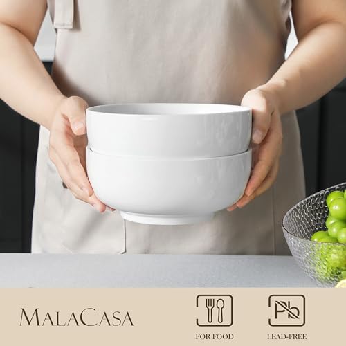 MALACASA Salad Soup Bowls Set of 2, 44 OZ White Ceramic Bowls