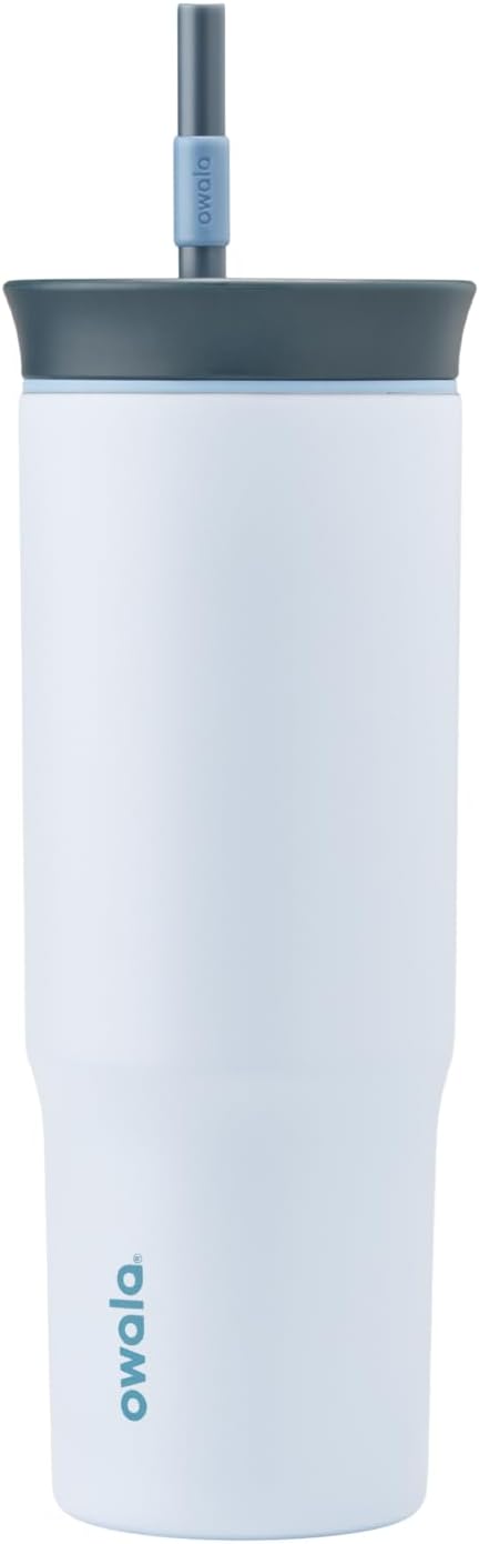 Owala Stainless Steel Triple Layer Insulated Travel Tumbler with Spill Resistant Lid and Straw, BPA Free, 24 oz, Grey/Blue (The Great Blue)