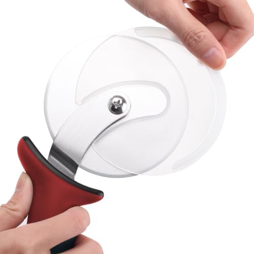 Linoroso Pizza Cutter Wheel, Durable Stainless Steel 4-Inch Pizza Wheel Cutter with Comfortable Safety Handle, Pizza Slicer Wheel for Cutting Through Pizza, Crust, Pie, Brownie, Flatbread, Red