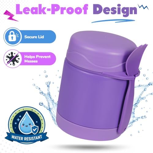 Howeemo 10oz Soup Thermo for Hot Food Kids, Insulated Food Jar with Spoon, Leak Proof Stainless Steel Wide Mouth Lunch Food Thermo Jar for School (Purple)