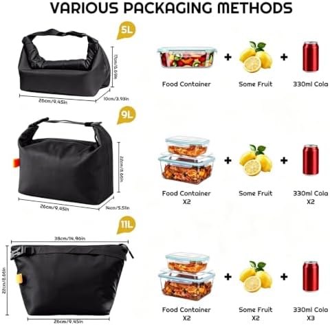 SUOXU Insulated Lunch Bag, Reusable Thermal Lunch Box Tote for Women & Men (Black)