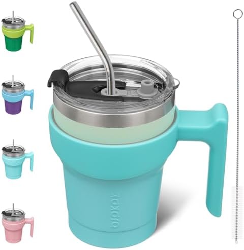 BJPKPK 10 oz Mini Tumbler with Lid, Straw & Handle, Insulated Steel Cup