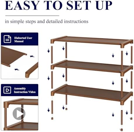 Kitsure Shoe Rack - Non-Woven Shoe Rack Shelf, 27.5" Wide - 3 Tier, Brown