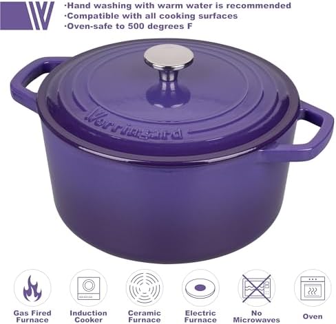 VORRINGARD Enameled Cast Iron Dutch Oven Pot with Lid, for Bread Baking, Round Bread Oven- include Sourdough Bread Baking Supplies Set, 4.5QT, Purple