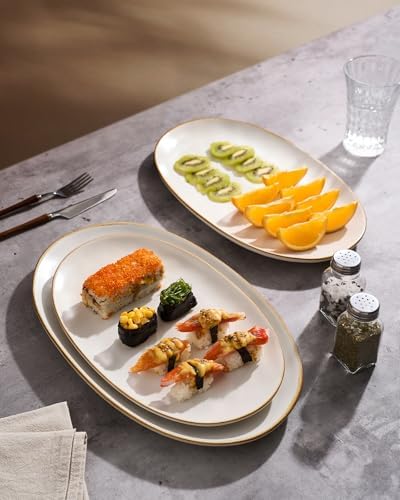 famiware Serving Platters Set of 3 Sizes - Oval, Matte White
