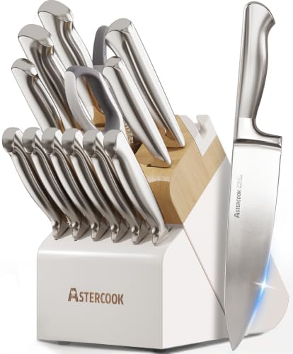 Astercook Knife Set for Kitchen with Block Sharpener 14Pcs Dishwasher Safe