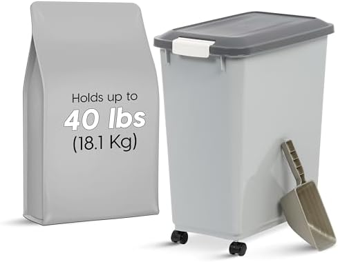IRIS USA Dog Food Storage Container, Up to 40 lbs, Gray/Dark Gray