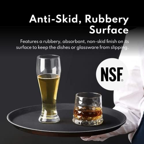 New Star Foodservice Non-Slip Tray, Plastic, Rubber Lined, Round, Black, 11-Inch