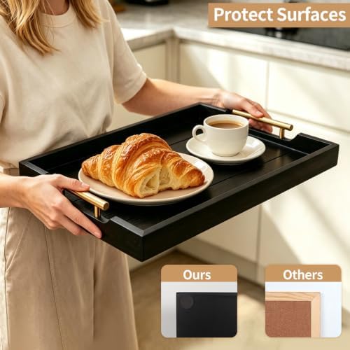 SXNOWS Wood Serving Tray with 2 Sets of Handles,Black
