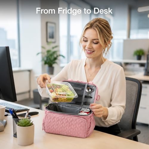 Double Deck Lunch Bag for Women, Pink-M