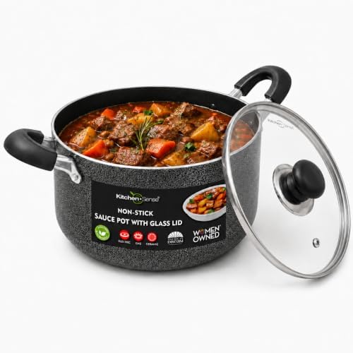 American Dream 30QT Sauce Pot with Glass Lid | Heavy-Duty Aluminum Stock Pot for Soups, Stews, Pasta & Seafood |Dutch Oven Style Cooking Pot with Stay-Cool Handles | Easy-Clean, PFOA-Free Cookware