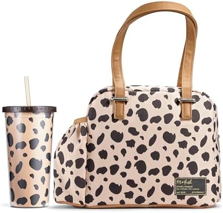 Fit & Fresh Lunch Bag For Women, Insulated Womens Lunch Bag For Work, Leakproof & Stain-Resistant Large Lunch Box For Women With Expandable Bottle Pocket, Zipper Closure Laketown Bag Cheetah Tumbler