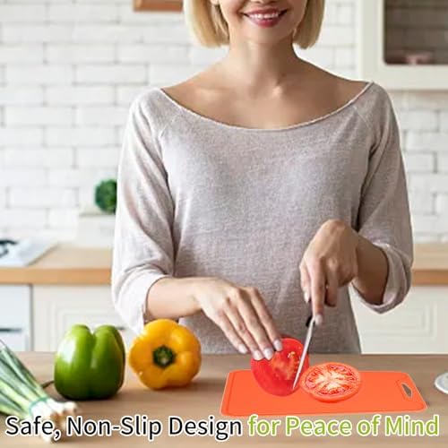 Flexible Plastic Cutting Boards for Kitchen, 11.8''x 8.6'' Silicone Cutting Board, BPA Free Non Slip Cutting Mat for Meat, Vegetables and Fruit with Easy Grip Handle, Dishwasher Safe (Orange)
