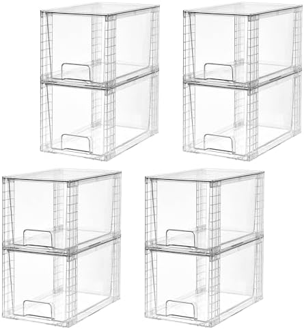 Vtopmart 8 Pack Large Stackable Storage Drawers,Clear Acrylic Drawer Organizers with Handles, Easily Assemble for Fridge, Bathroom,Kitchen Undersink,Cabinet,Pantry Organization and Storage