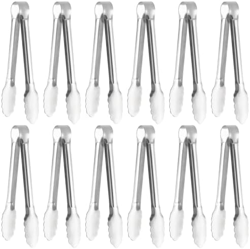 Serving Tongs, Stainless Steel Kitchen Cooking Food Buffet Mini Salad Appetizer Tong Small, Set of 12