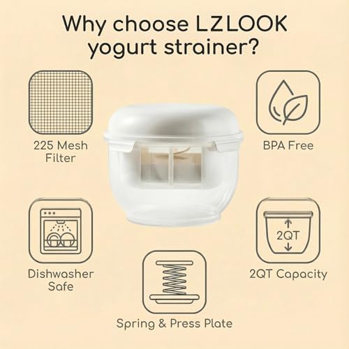 Greek Yogurt Strainer 2 QT Ultra-Fine Mesh Filter with Spring Press