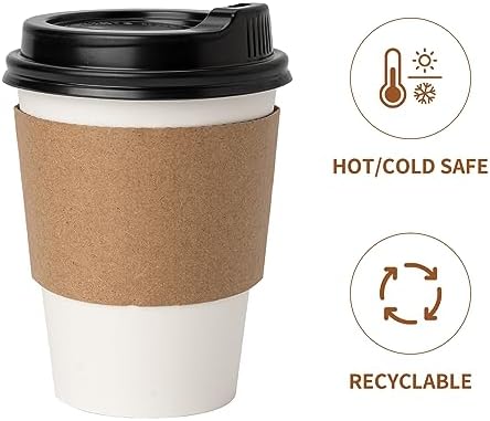 RACETOP 12 oz 100 Pack Disposable Paper Coffee Cups with Lids and Sleeves