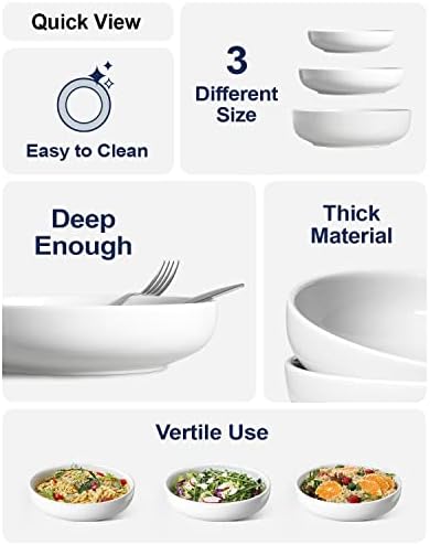 LE TAUCI Pasta Bowls 45 oz, Salad Bowls Set for Serving Soup, Pasta, Noodle, Dinner, Large Kitchen Bowl Plates, Microwave Safe - 8.5 Inch, Set of 4, White