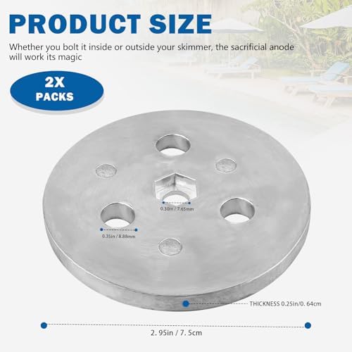 Pool Skimmer Zinc Anode Weight Plate, Anti-Electrolysis Sacrificial Anode, Keep Your Skimmer Basket in Place -for Salt System Swimming Pools Against Corrosion and Electrolysis, with Plastic Ties 2 Pcs
