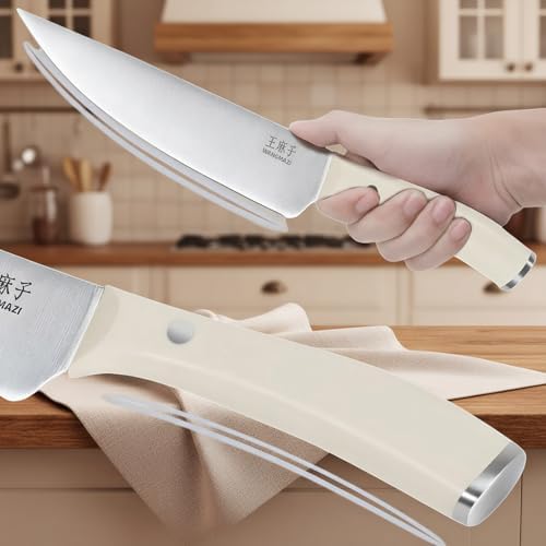 WANGMAZI 15-Pcs Knife Block Set, High Carbon Steel Ultra Sharp, Natural