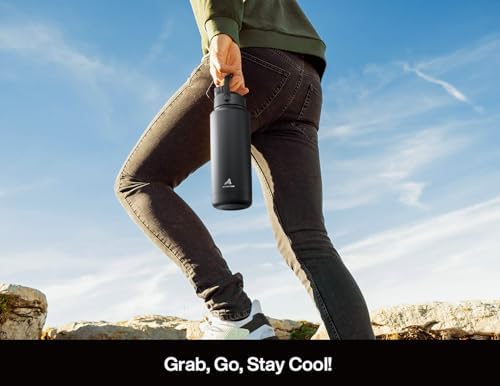 POWCAN Insulated Water Bottle with 2-in-1 Straw and Spout Lid, Keep Cold 24H, Leak-Proof, BPA-Free, Double Wall Stainless Steel Water Bottle for Sports, Gym, Travel, and School (40oz, Obsidian)