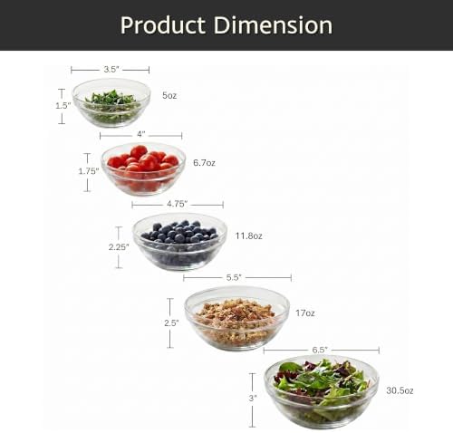 Glass Mixing Bowls with Lids Set - 10-Piece-Set with Multiple Bowl Sizes for Kitchen Storage, Meal Prep, Mixing, and Serving (Black)