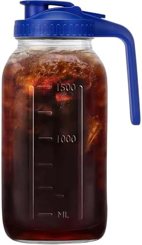 64oz (2 quart) Glass Pitcher with Lid, Mason Jar Pitcher, Glass Container
