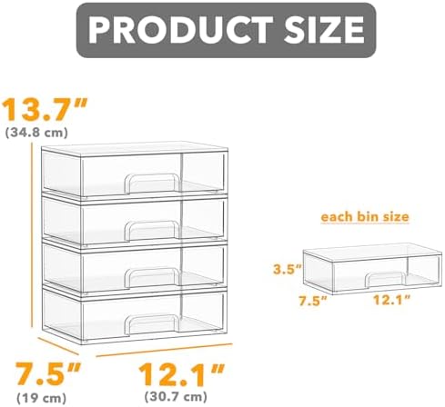 SpaceAid Bottle Storage Organizer Baby - Acrylic Bottles Station Organizer Container, Stackable Clear Drawers for Countertop, Vanity, Bathroom, Cabinet, Pantry Organization, 4 Pack, 4L, 13.7"H