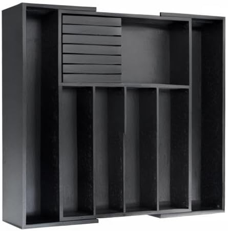 VaeFae Bamboo Silverware Drawer Organizer, 7 Slots, Black