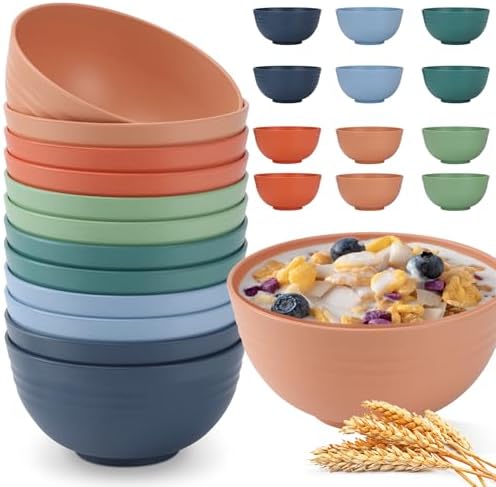 HOTEC 12-Pack 26oz BPA Free Plastic Cereal Bowls, Multicolor