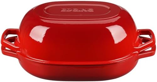 EDGING CASTING Enameled Cast Iron Oval Dutch Oven Pot with Lid, Dutch Oven for Sourdough Bread Baking, Bread Oven, Bread Dutch Oven, Oval Bread Pan, 7qt, Red