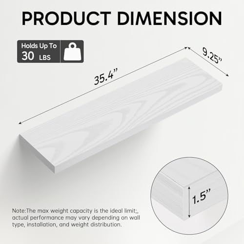 BAYKA White Floating Shelves 35.4in, Set of 3, Wall Mounted for Wall Decor