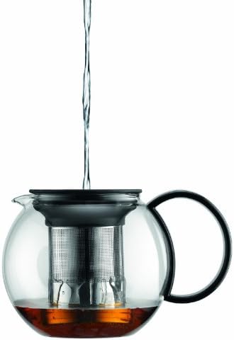 Bodum 34oz Assam Glass Tea Press with Stainless Steel Filter, Black Plastic Lid