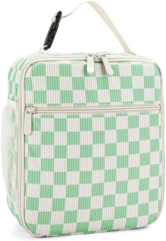 Lunch Box for Women Men Adult Insulated Lunch Bag Women Men Small Reusable Lunchbox for Work Picnic Travel (Beige-Light Green Plaid)