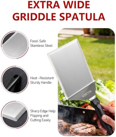 HULISEN Stainless Steel Grill Spatula, 6 x 5 Inch Heavy-Duty Metal Turner