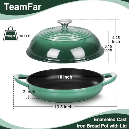 TeamFar Cast Iron Bread Dutch Oven, 6 Qt Enameled Dutch Oven Pot