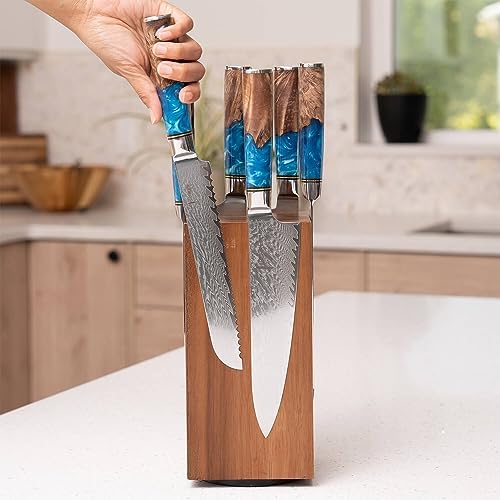 SENKEN Rotating Magnetic Knife Block without Knives, Natural Acacia Hardwood - 360 Degrees Rotation - Ultra Strong Neodymium Magnets, Universal Knife Holder & Storage (Rotating Magnetic Block)