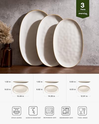 famiware Serving Platters Set of 3 Sizes - Oval, Matte White