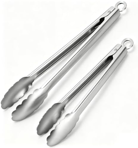 Stainless Steel Cooking Tong Set - 12" & 9" Locking Kitchen Tongs