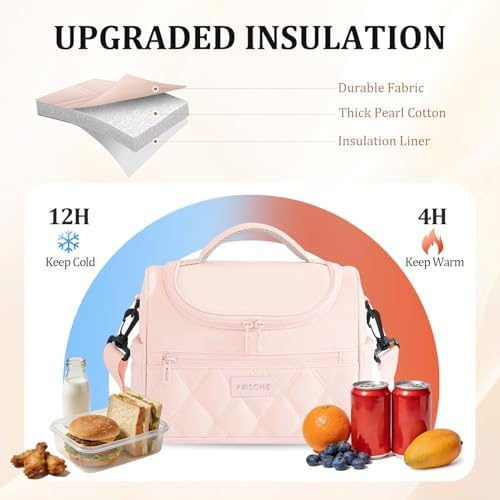 Insulated Lunch Bag Women Men Leakproof With Cup Holder, Pink