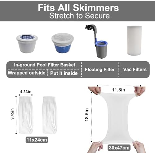 TidyMister 20-Pack Pool Skimmer Socks, Reusable Fine Mesh Basket Filters