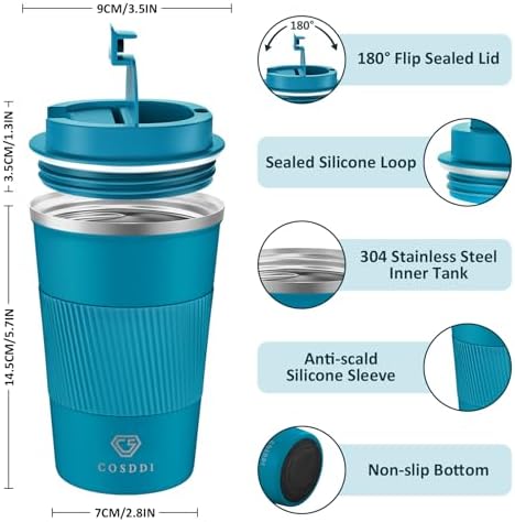 CS COSDDI 12 oz Coffee Mug - Stainless Steel Coffee Cup with Leakproof Lid